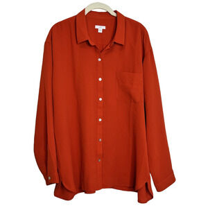 J Jill Womens Button Up Blouse Large Burnt Orange Rust Long Sleeve Knit Autumn